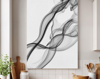 Black Smoke Canvas Art: Framed Abstract Monochrome Print, Zen Decor