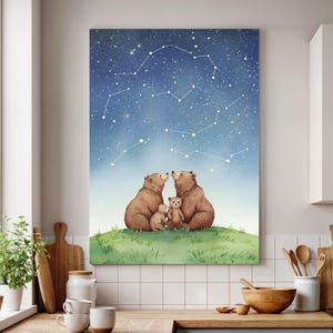 Framed Bear Family Constellation Canvas Art: Whimsical Nursery Decor
