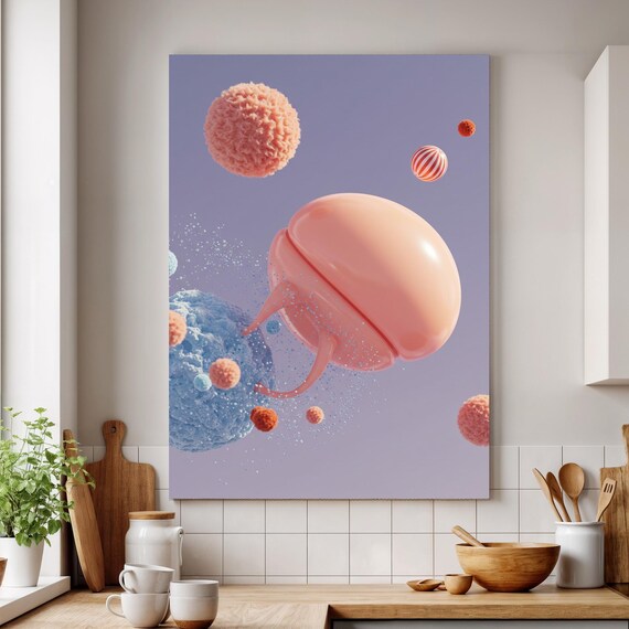 Abstract Surrealist Wall Art, Pastel 2D Paper Print, Modern Lavender Poster, Soft Aesthetic Home Decor, Futuristic Living Room Wall Art