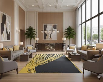 Hand Tufted Embossed Indian Wool Carpet, Yellow and Dark Grey