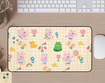 Tappetino da scrivania Kawaii Bunny: tappetino da gioco o da ufficio con motivo arcobaleno pastello