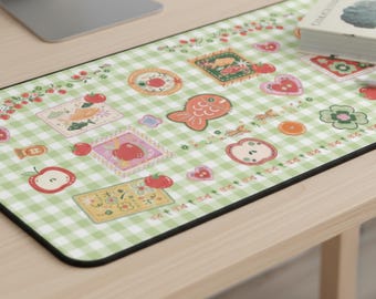 Kawaii Gingham Desk Mat: Cottagecore Food Mouse Pad, Juminocore, Heisei Retro
