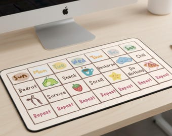 Lazy Weekly Planner Desk Mat, Kawaii Desk Pad, Cozy Cute Mouse Pad, Soft Life Desk Setup, Pastel Study Desk Mat, Cute Gamer Desk Decor