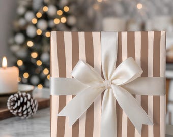 Brown Striped Christmas Wrapping Paper: Minimalist Gift Wrap
