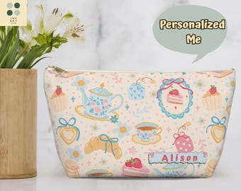 Personalized Chinoiserie Tea Party Pouch: Custom Name Zipper Bag