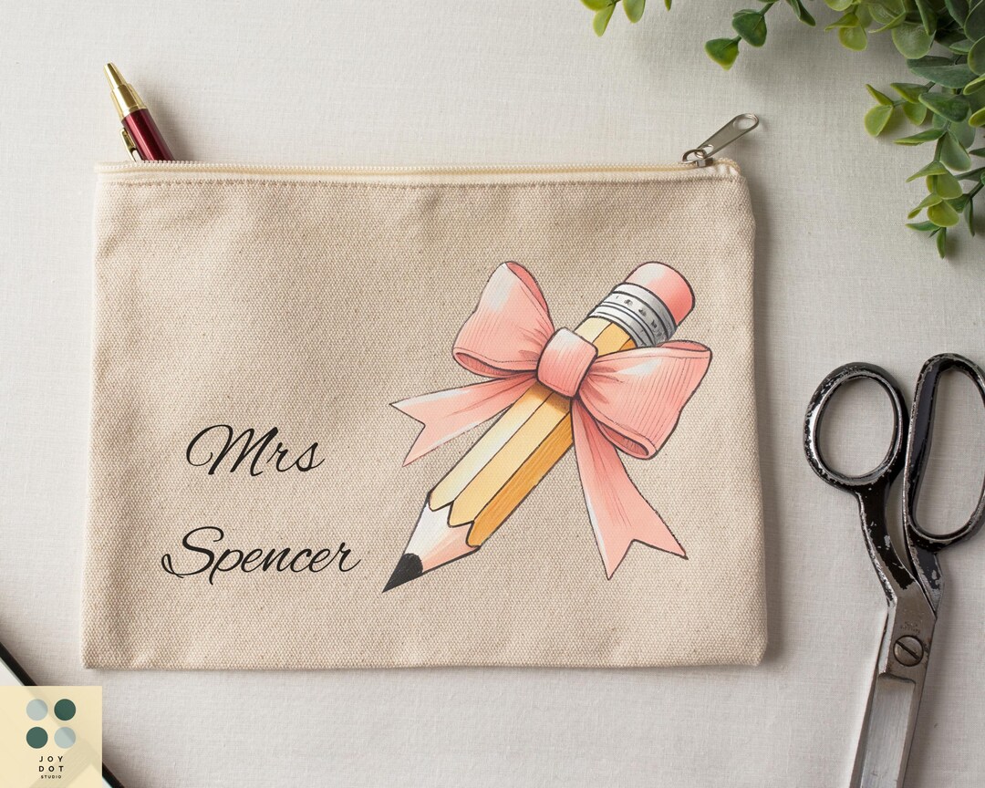Personalized Teacher Zipper Pouch: Custom Cotton Canvas Cosmetic Bag - Etsy