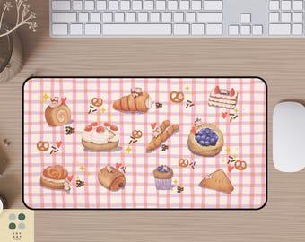 Pastry Desk Mat, Kawaii Gingham, Baking Lover Gift