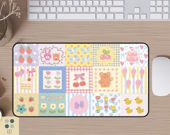 Kawaii Patchwork Desk Mat: Pastel Gaming & Office Mouse Pad