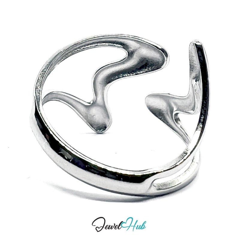 Stainless Steel Silver Wave Ring – Abstract Sculptural Open Design ...