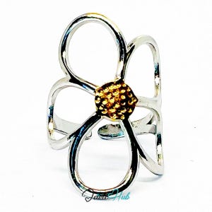 DuoTone BloomLoop Ring · Stainless Steel · Adjustable MNOPQ · Gold Center & Silver Petal Loops