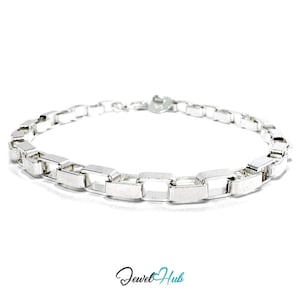 Bracciale a catena rettangolare in argento Sterling 925 con maglie a blocco - Regolabile