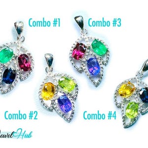 Ciondolo in argento sterling 925 con rubino, zaffiro e smeraldo / Foglia nobile multicolore