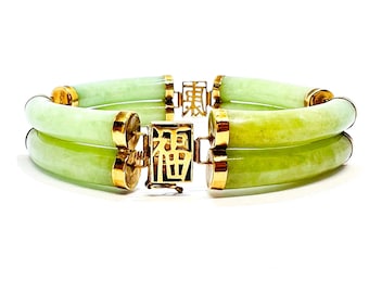 De 14k gouden jadearmband – 8 gepolijste segmenten · Gestempeld · Culturele symboliek