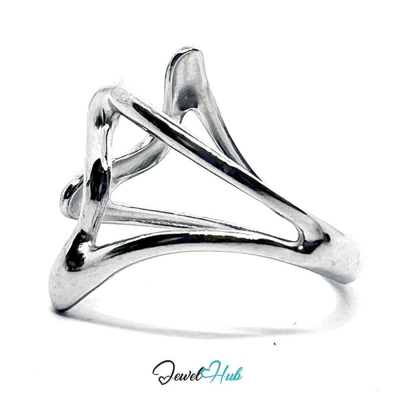 Stainless Steel Silver Wave Ring – Abstract Sculptural Open Design ...