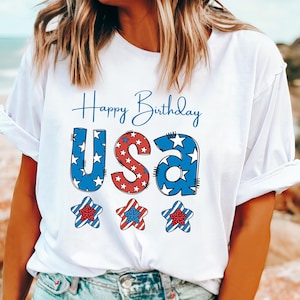 Buon compleanno USA PNG - Design per maglietta con stelle patriottiche del 4 luglio / File di sublimazione, Clipart USA rosso bianco blu, download immediato