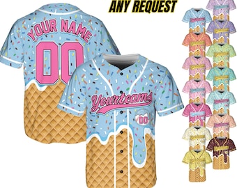 Personalized Ice Cream Drip Baseball Jersey for Men Women Youth Kid,Custom Sprinkle Drip Baseball Matching Family Shirt,Summer Outfit B16