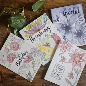 Conjunto de 4 cartões de felicitações pintados à mão