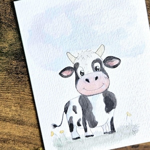 Hand Painted Greeting Card - Blank, Cute Cow