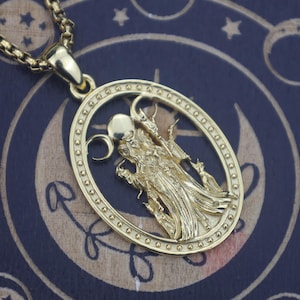Gold Hecate Necklace: Sterling Silver Triple Moon Goddess Amulet, Witch Protection Jewelry