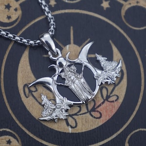 Sterling Silver Hecate Pendant: Black Onyx Triple Moon Goddess Amulet