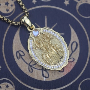 Gold Hecate Necklace: Sterling Silver Witch Amulet with Moonstone