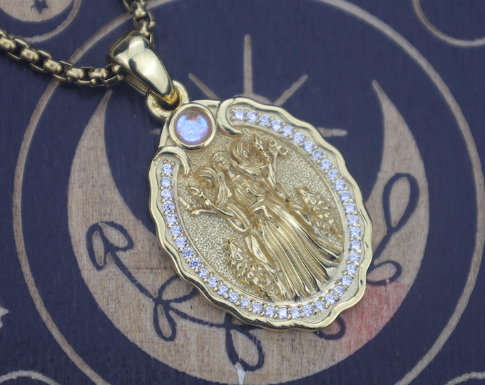 Gold Hecate Necklace: Sterling Silver Witch Amulet with Moonstone