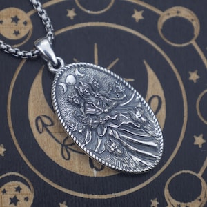 Sterling Silver Hecate Pendant: Triple Moon Goddess Amulet, Witch Protection Jewelry