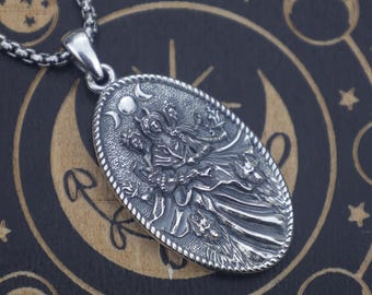 Sterling Silver Hecate Pendant: Triple Moon Goddess Amulet, Witch Protection Jewelry