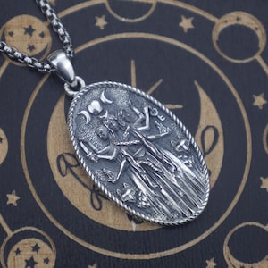 Hecate Triple Moon Pendant: 925 Sterling Silver Dark Goddess Amulet
