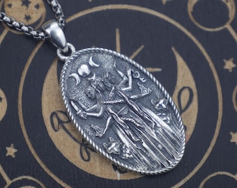 Hecate Triple Moon Pendant: 925 Sterling Silver Dark Goddess Amulet