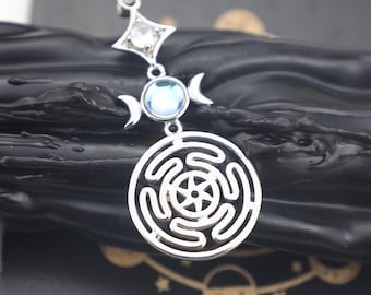 Sterling Silver Wheel of Hecate Necklace: Moonstone Wiccan Jewelry