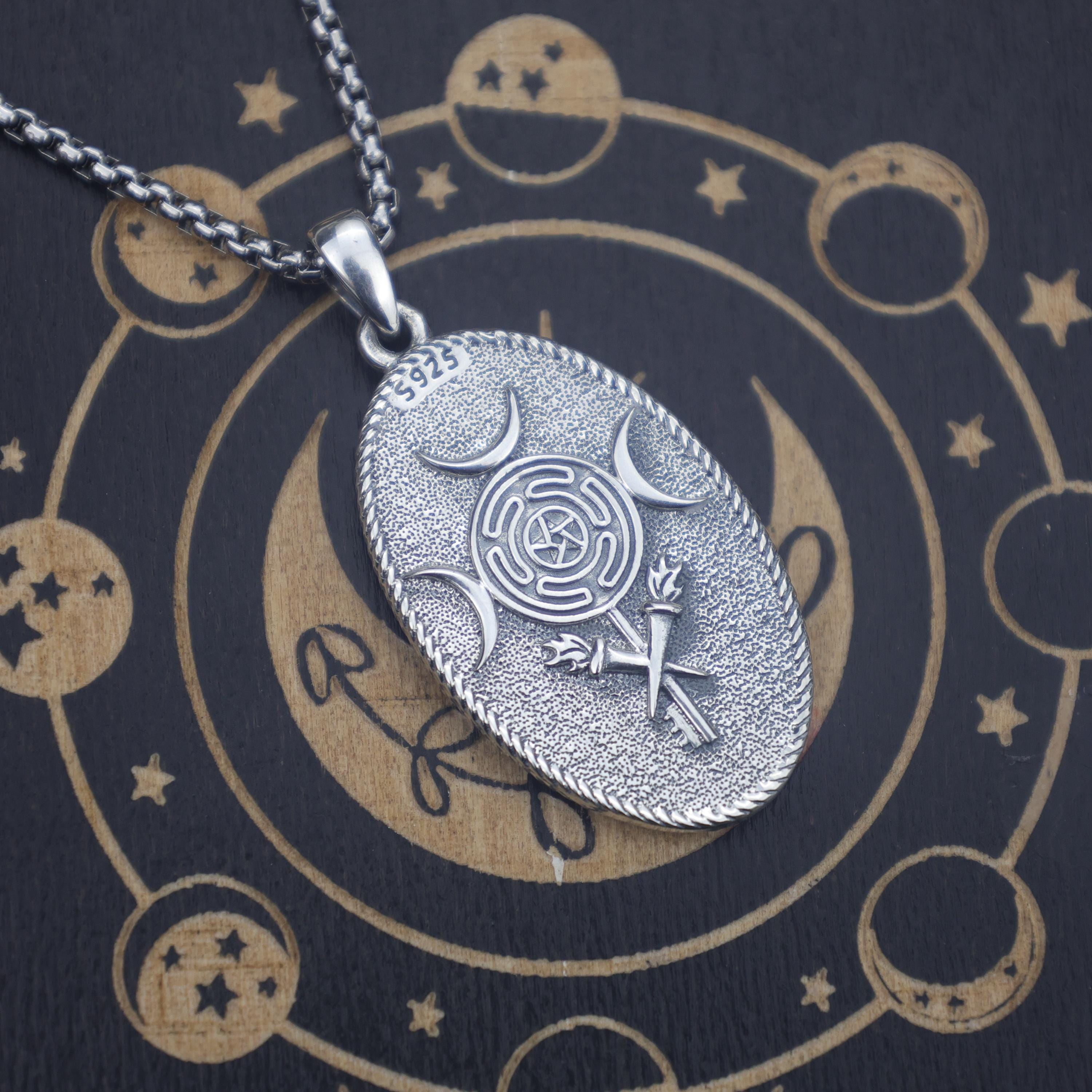 Hecate Triple Moon Pendant: 925 Sterling Silver Dark Goddess Amulet - Etsy