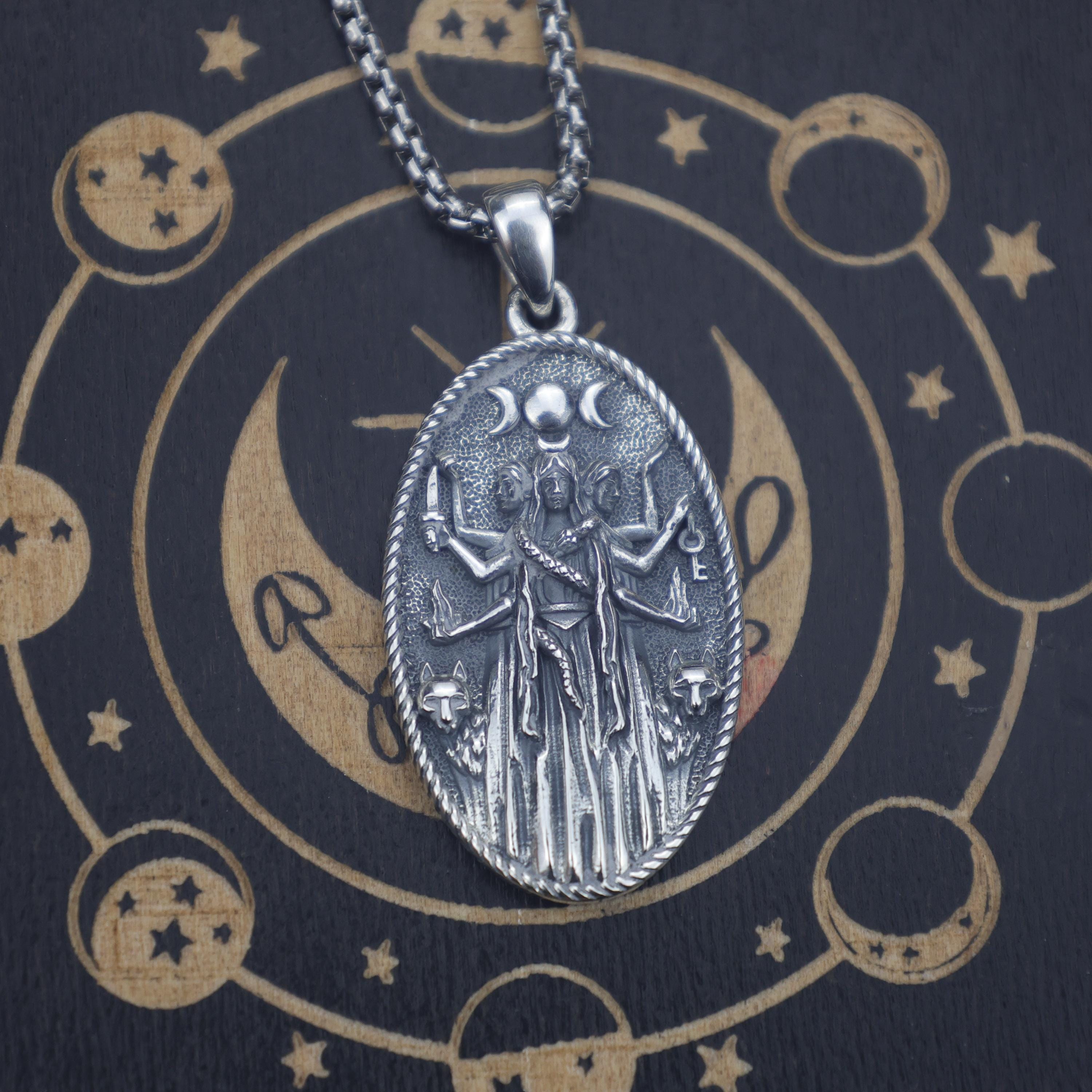 Hecate Triple Moon Pendant: 925 Sterling Silver Dark Goddess Amulet - Etsy