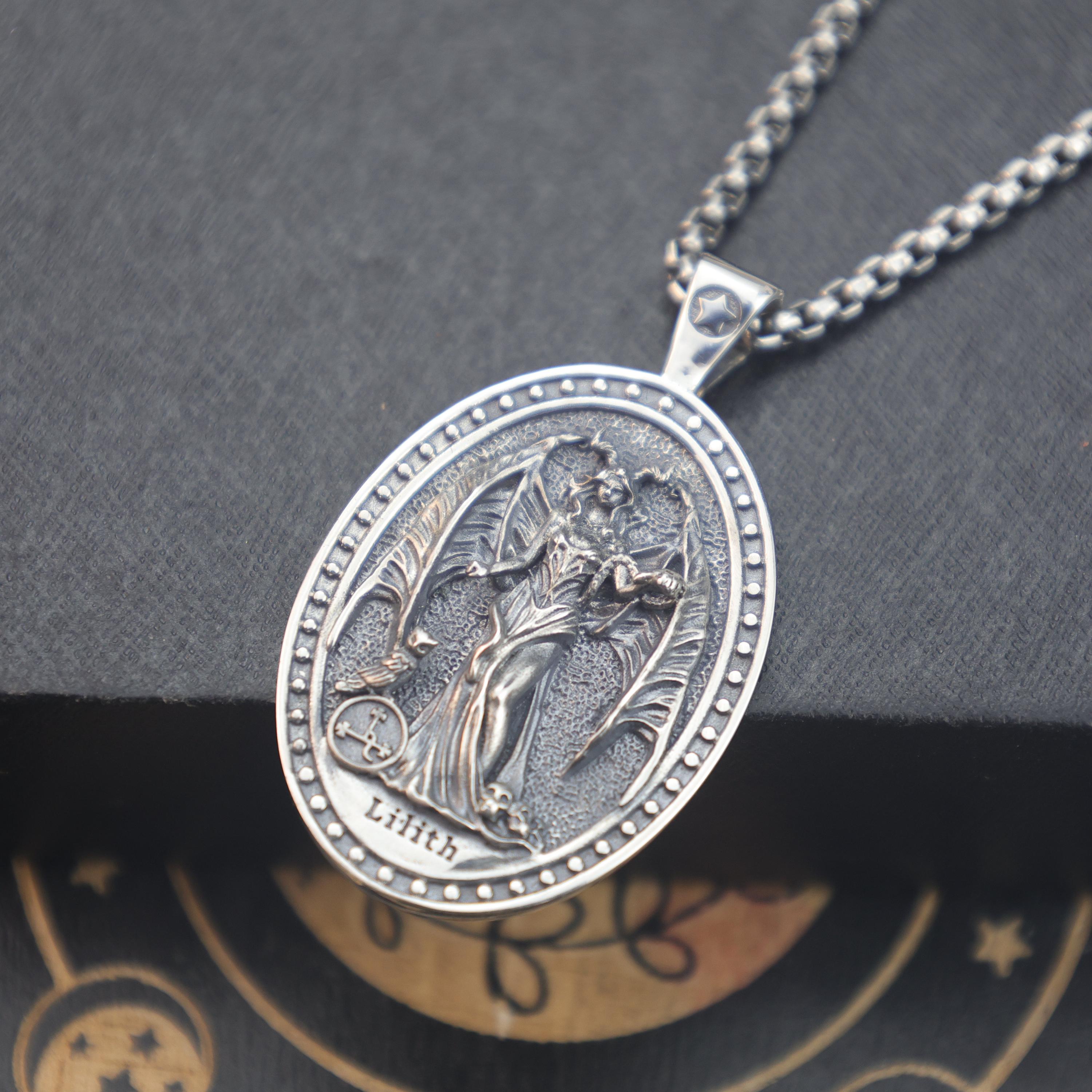 Set of Sigil of Lucifer Pendant Necklace Satanic Amulet Inverted Crucifix Cros e