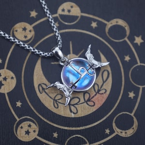Sterling Silver Lilith Sigil Pendant: Moonstone Triple Moon Witchcraft Necklace