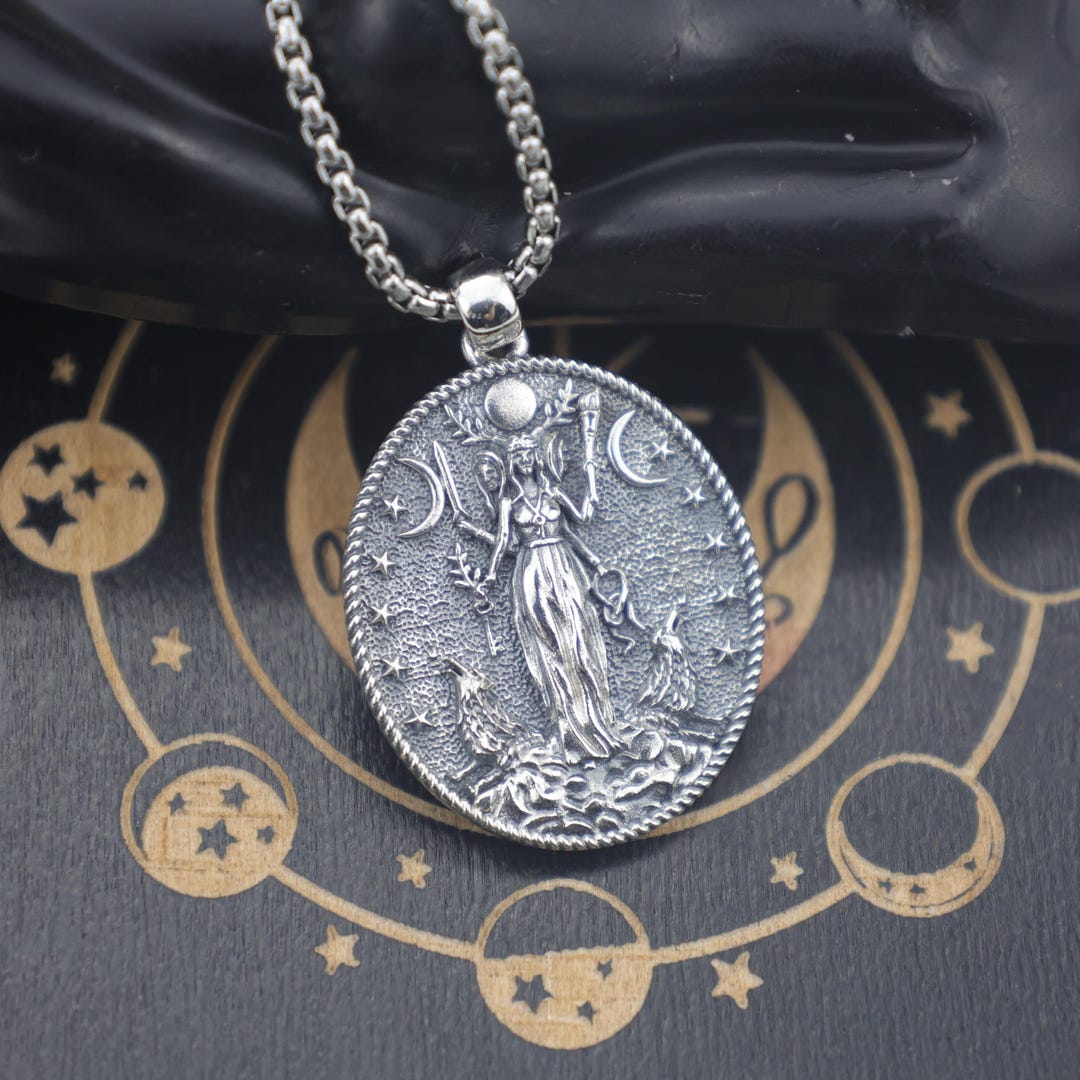 Hecate Triple Moon Goddess Necklace – 925 Sterling Silver Wiccan Amulet ...