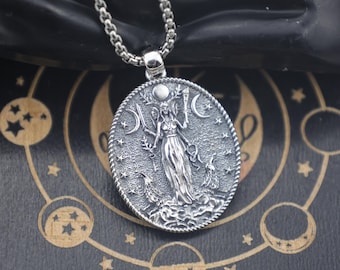 Hecate Triple Moon Goddess Necklace – 925 Sterling Silver Wiccan Amulet of Power & Protection, Witchcraft Jewelry Gift for Women