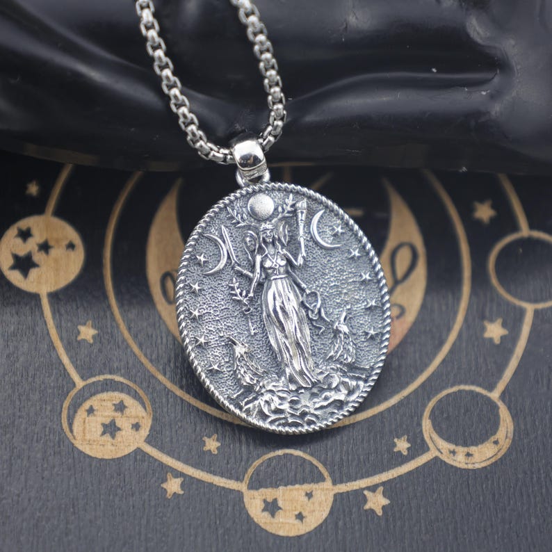 Hecate Triple Moon Goddess Necklace – 925 Sterling Silver Wiccan Amulet ...