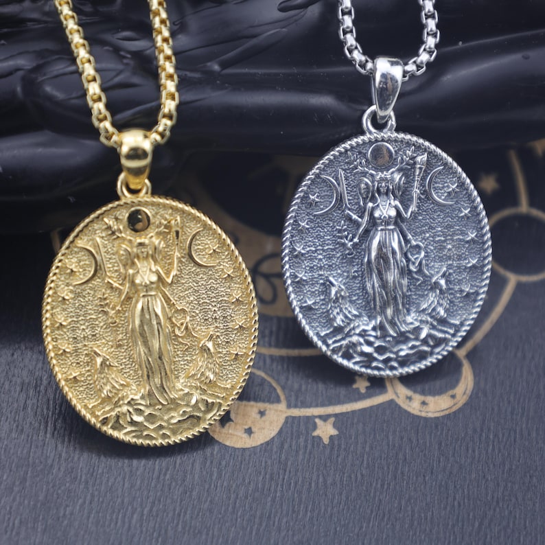 Hecate Triple Moon Goddess Necklace – 925 Sterling Silver Wiccan Amulet ...