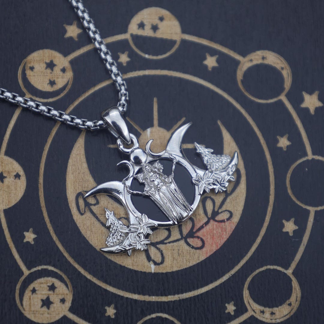 Hecate Triple Moon Necklace, 925 Sterling Silver Black Onyx Pendant ...