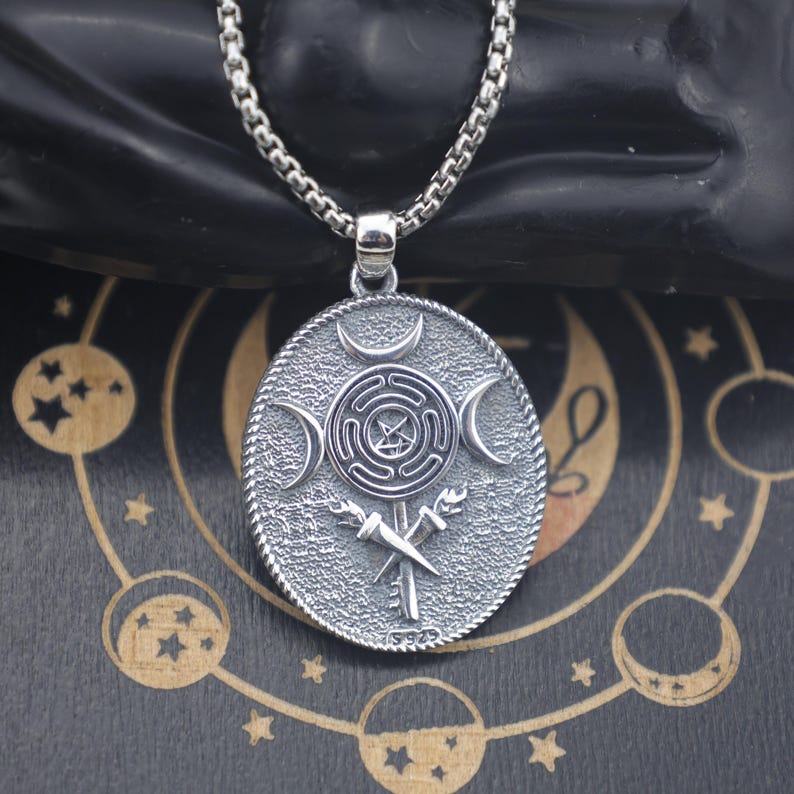 Hecate Triple Moon Goddess Necklace – 925 Sterling Silver Wiccan Amulet ...