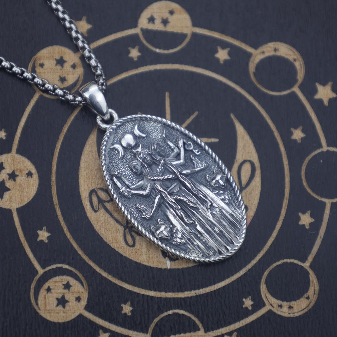 Hecate Triple Moon Pendant: 925 Sterling Silver Dark Goddess Amulet - Etsy