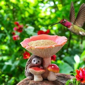 Mushroom Bird Feeder Bath | Insect Waterer | Garden Decor | Resin Outdoor Sculpture for Patio, Courtyard, Balcony, or Yard