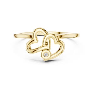 Anillo minimalista de corazón, anillo de oro macizo de 14 k, anillo de corazón de oro, anillo delicado para niñas, anillo de promesa para ella como amor eterno