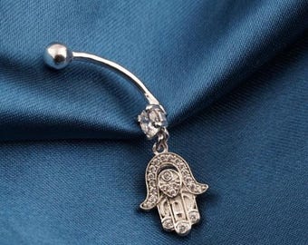 Hamsa 14kt Gold Plated Belly Ring Belly Button Rings & Bars Hamsa 14kt Gold Plated Belly Ring Belly Button Rings & Bars