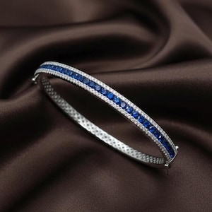 Blå safir diamantarmband, 925 sterlingsilver 14K vitguldplätering, simulerat safirarmband, present till henne