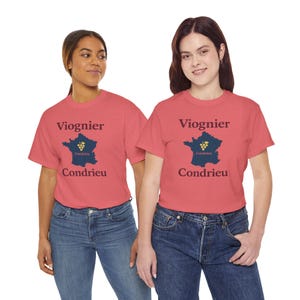 T-shirt wijnkaart Viognier Condrieu, T-shirt wijnliefhebber Franse Rhônevallei, minimalistisch wijngaardshirt, zwaar katoen uniseks T-shirt