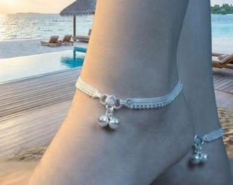 925 Sterling Silver Anklets 10 Inches | Dainty Charm Payal | Traditional Indian Anklet | Minimalist Foot Jewelry | Gift for Women
