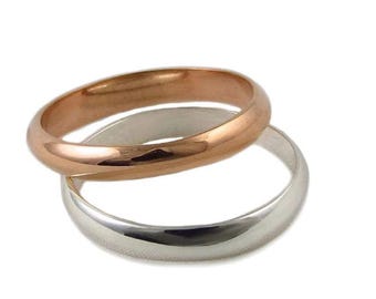Conjunto de 2 anillos de banda / Anillo de plata de ley 925 y anillo de latón / Anillos minimalistas apilables / Anillos para parejas / Regalo de joyería para el día a día