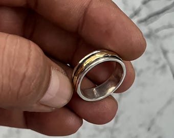 スターリングシルバーのスピナーリング、金メッキのフィジェットリング、不安を和らげる
